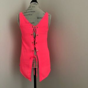 Express | Neon Pink Lace Up Tank Top
